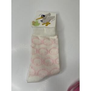 Stork Baby Girl Face Character Crew Socks Kids 1 Pair Novelty NEW Size 4-10